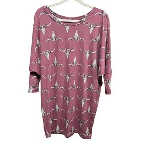 My Amelia James Tunic Womens M Mauve Floral Bull Skull Dolman Sleeve Top NWT‎